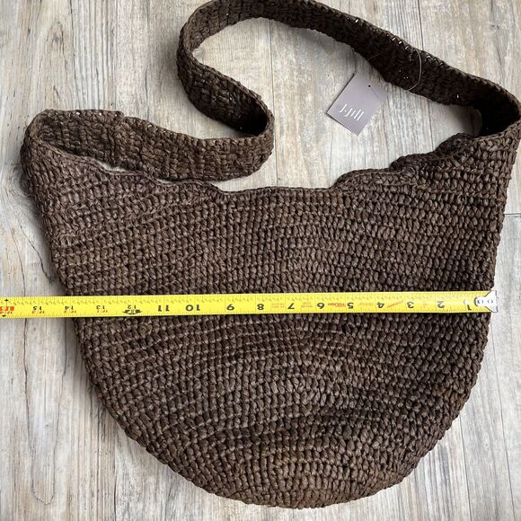 J. Jill Brown Woven Raffia Straw HOBO BAG Purse Tote Shoulder Bag 12"×14" NWT - Picture 7 of 10